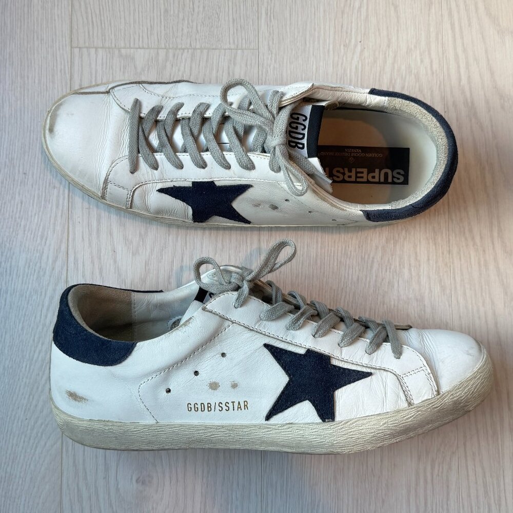Golden Goose White Leather Sneakers with Navy Star - Picture 3 of 7
